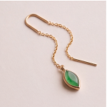 Marquise Green Jade Threader Earrings in Gold-Tone - 图片 2