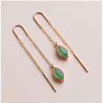 Marquise Green Jade Threader Earrings in Gold-Tone